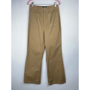 Mossman All Eyes On You Pant Tan Khaki High Rise Flare Wide Leg Office Neutral